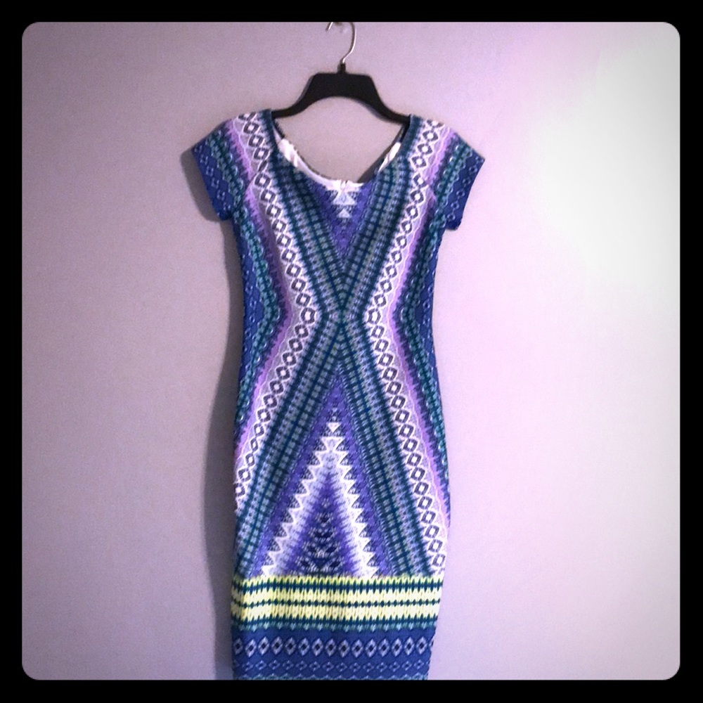 Patterned Purple & Blue Sheath Dress - Women